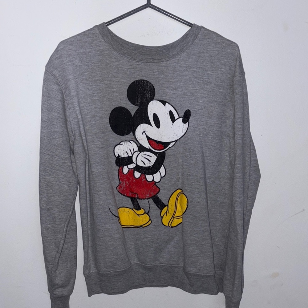 Disney Gray and Red Crewneck Sweater with Mickey Mouse Design